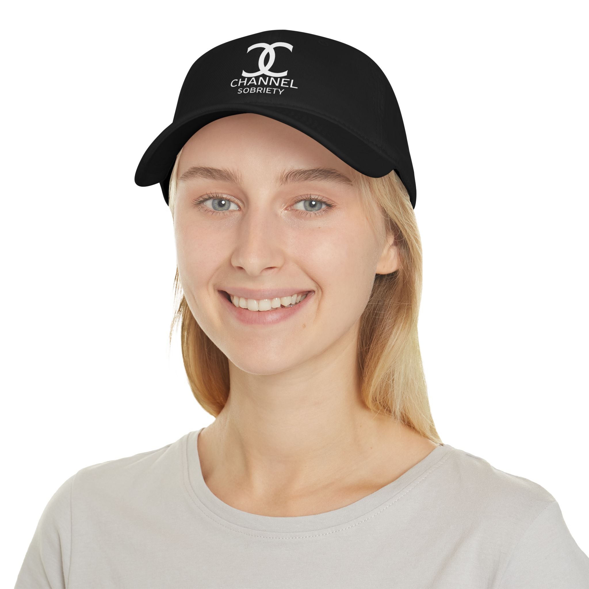 Channel Sobriety Luxury-Like High Fashion Fun Humor Motivational Inspired AA NA 12-step Sober Recovery Gift White Logo Low Profile Baseball Cap