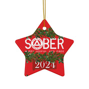 SOBER AA NA Circle Triangle Logo No Matter What One Day at a Time Slogans Sayings Happy Joyful Free 12-Step Rehab Recovery Support Motivational Inspired Gifts Holiday Christmas Tree Ceramic Ornament, 4 Shapes