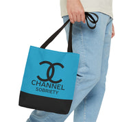 Channel Sobriety Luxury-like High Fashion Fun Humor Motivational Inspired AA NA 12-step Recovery Gift Turquoise Tote Bag