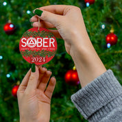 SOBER AA NA Circle Triangle Logo No Matter What One Day at a Time Slogans Sayings Happy Joyful Free 12-Step Rehab Recovery Support Motivational Inspired Gifts Holiday Christmas Tree Ceramic Ornament, 4 Shapes