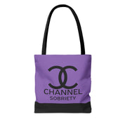 Channel Sobriety Luxury-like High Fashion Fun Humor Motivational Inspired AA NA 12-step Recovery Gift Purple Tote Bag