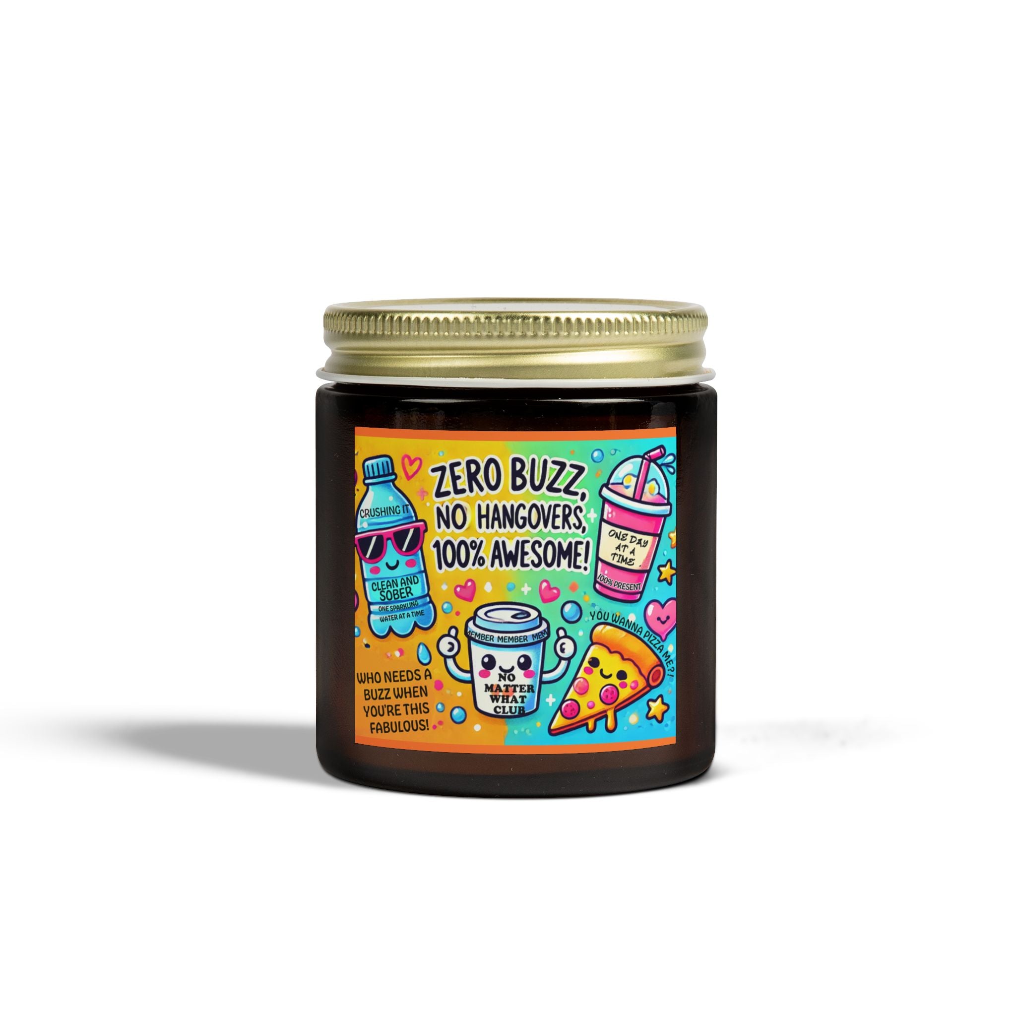 Zero Buzz 100% Awesome Clean and Sober AA NA Fun Colorful Sobriety Recovery Street Art 12-step Gifts Scented Candles, Coconut Apricot Wax (4oz, 9oz)