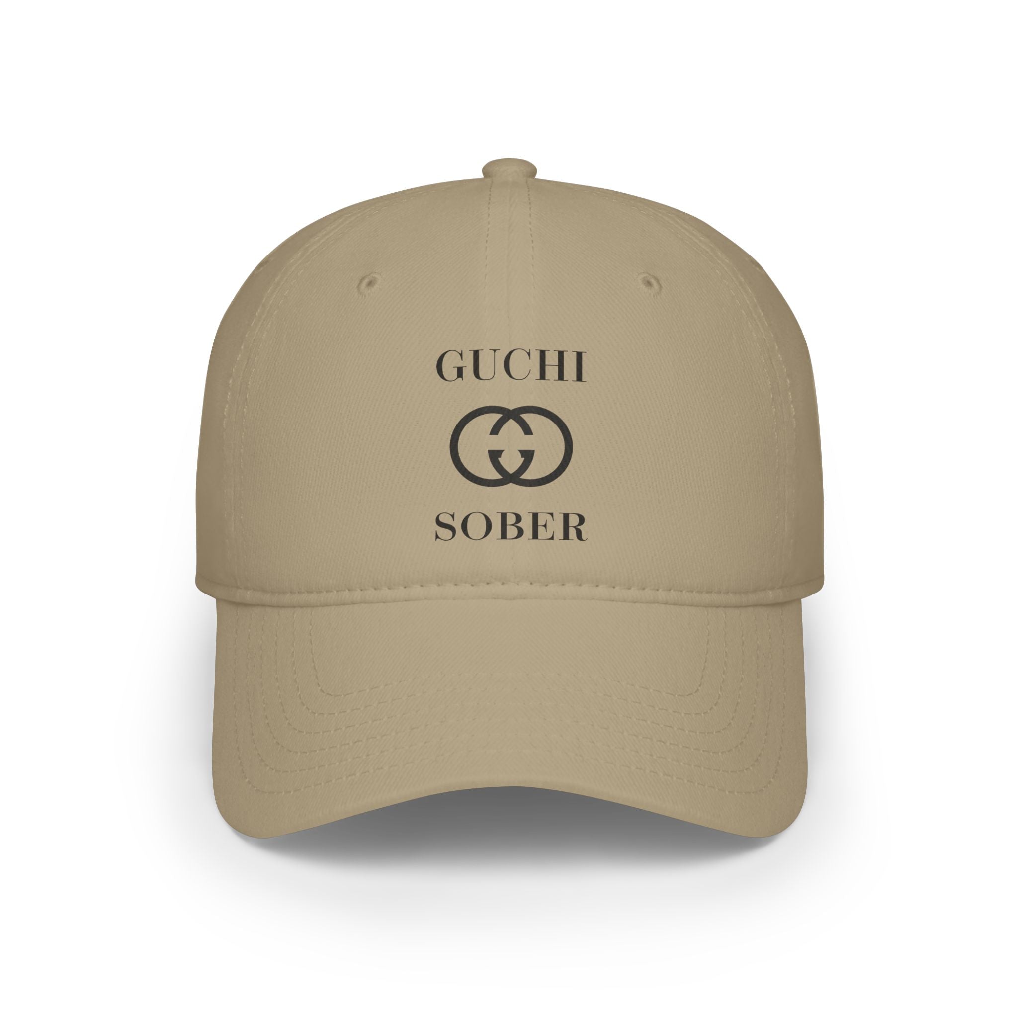 Guchi Sober Luxury-Like High Fashion Fun Humor Motivational Inspired AA NA 12-step Sobriety Recovery Gift Low Profile Baseball Cap