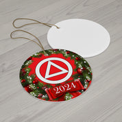 AA NA Circle Triangle Logo Rehab Recovery 12-Step Support Motivational Inspired Gifts 2024 Ceramic Holiday Christmas Tree Ornament, 4 Shapes