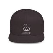 Guchi Sober Luxury-Like High Fashion Fun Humor Motivational Inspired AA NA 12-step Sobriety Recovery Gift White Logo Flat Bill Snapback