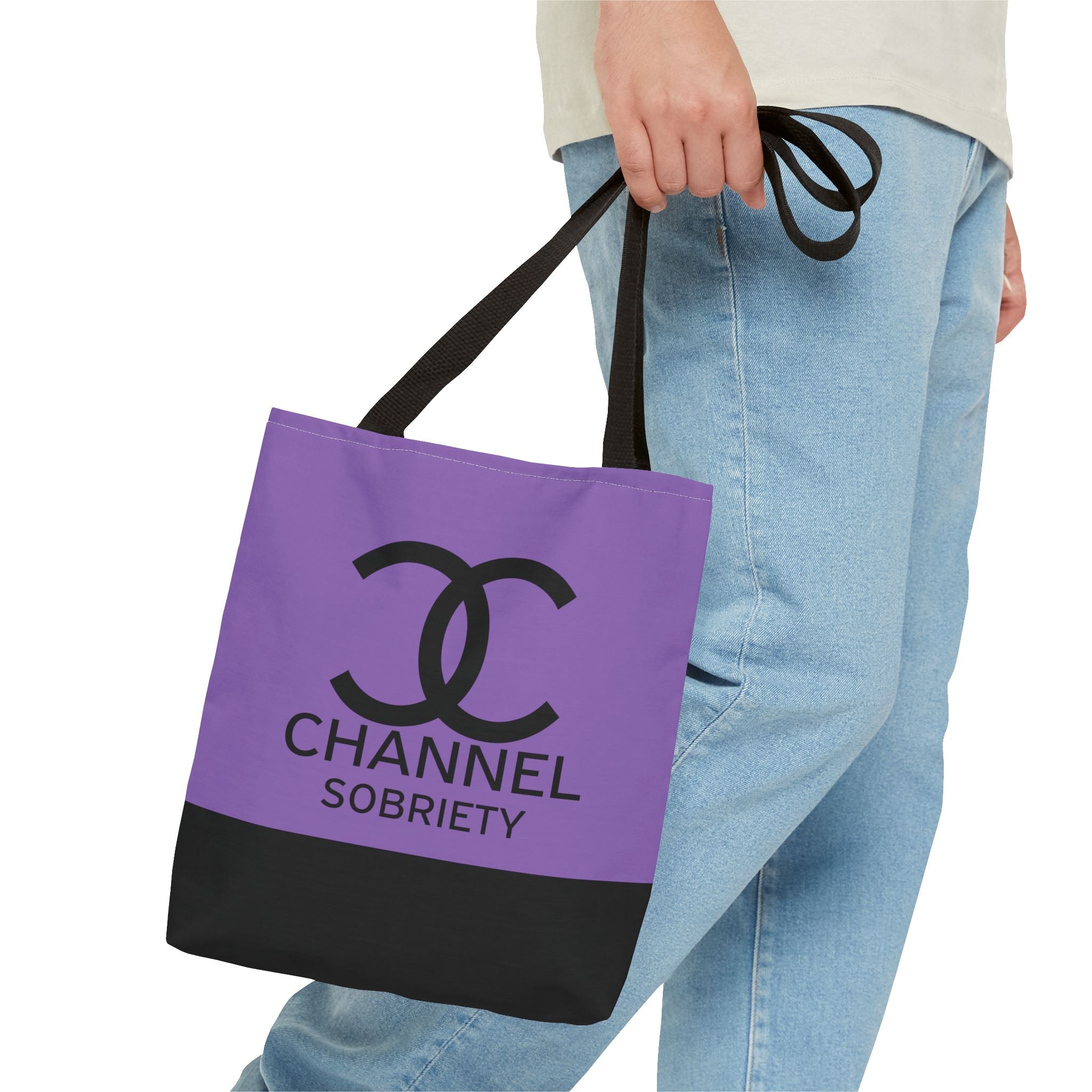 Channel Sobriety Luxury-like High Fashion Fun Humor Motivational Inspired AA NA 12-step Recovery Gift Purple Tote Bag