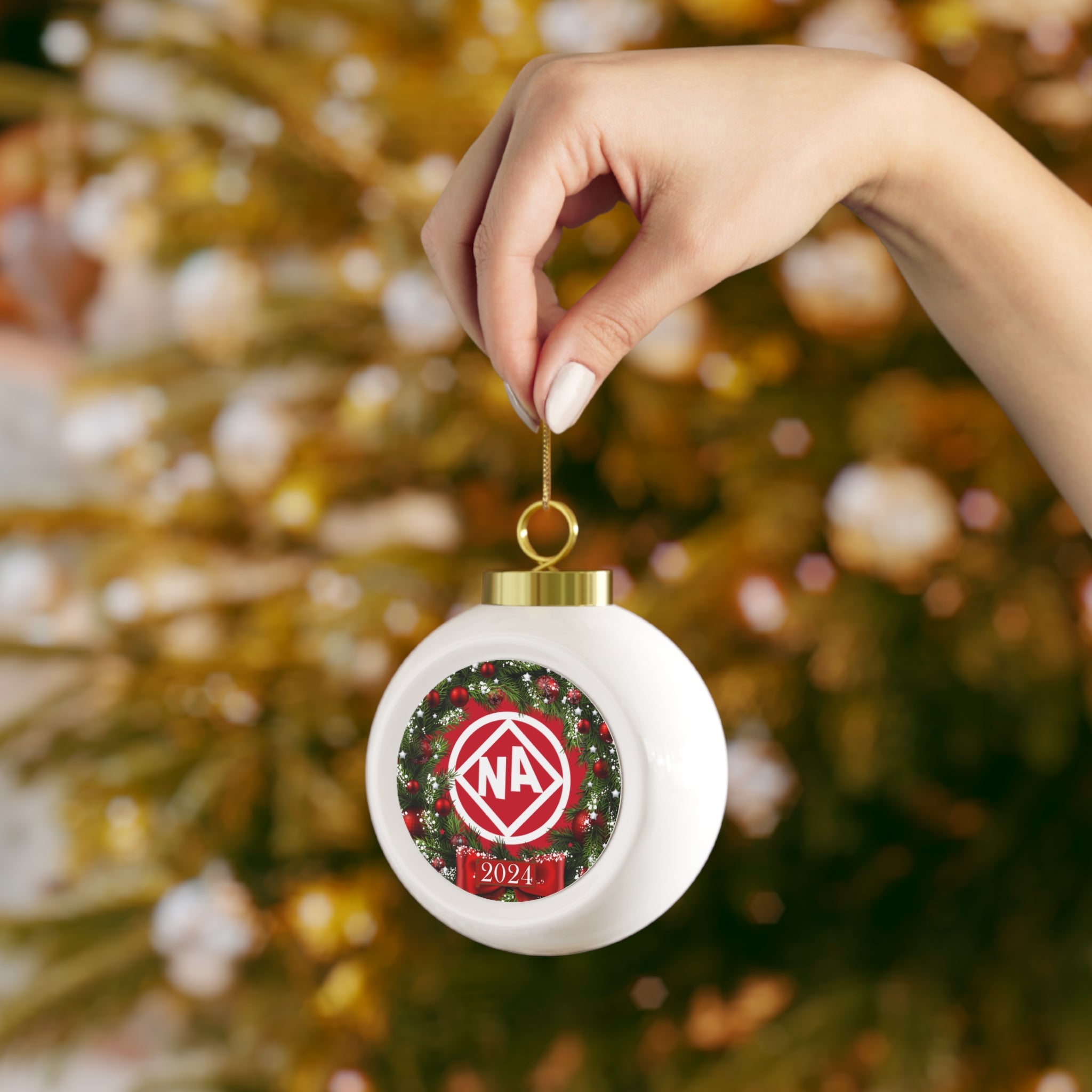 Wreath Circle Diamond NA Logo Addicts Rehab Recovery Clean and Sober 12-step 2024 Ceramic Hanging Holiday Christmas Tree Ornament