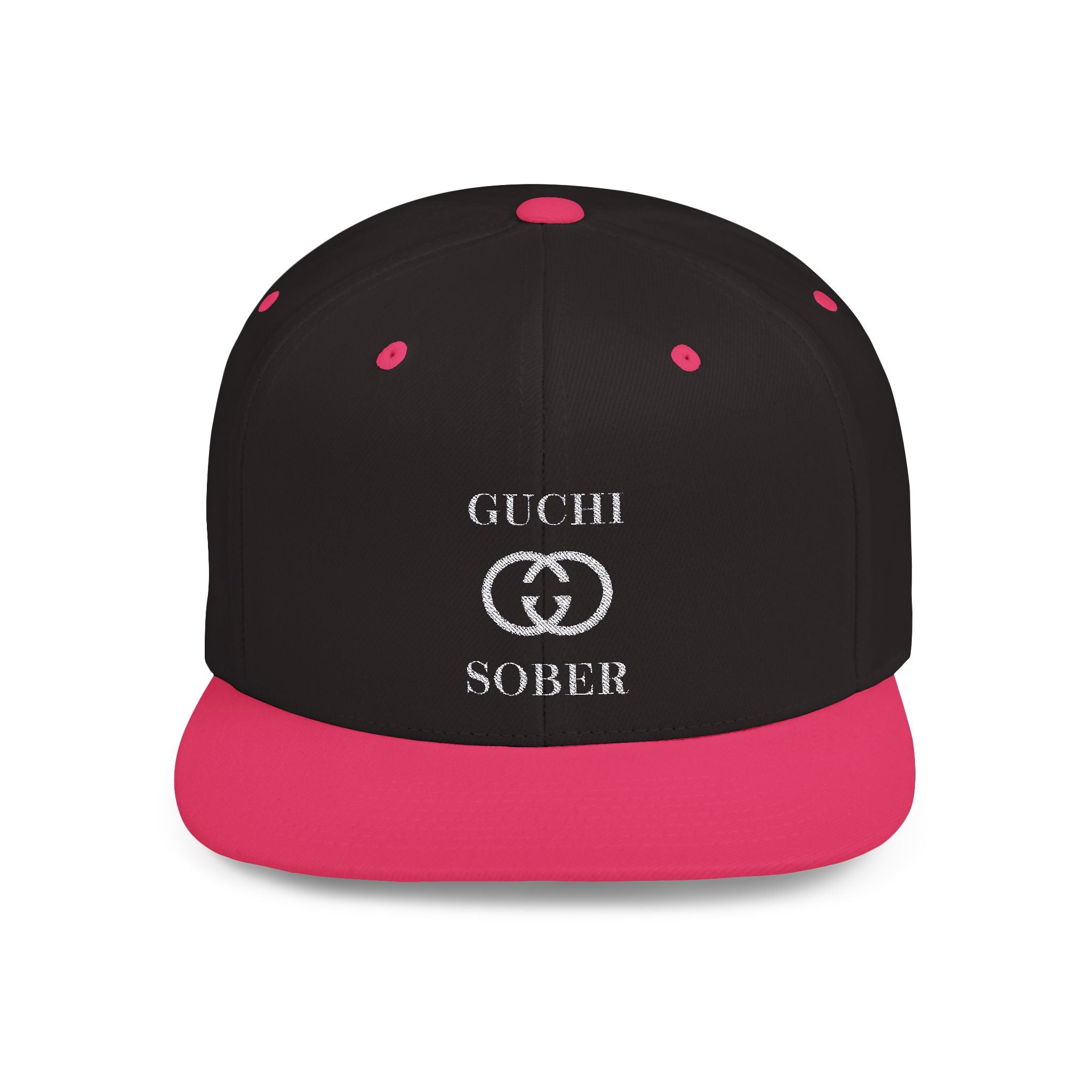 Guchi Sober Luxury-Like High Fashion Fun Humor Motivational Inspired AA NA 12-step Sobriety Recovery Gift White Logo Flat Bill Snapback