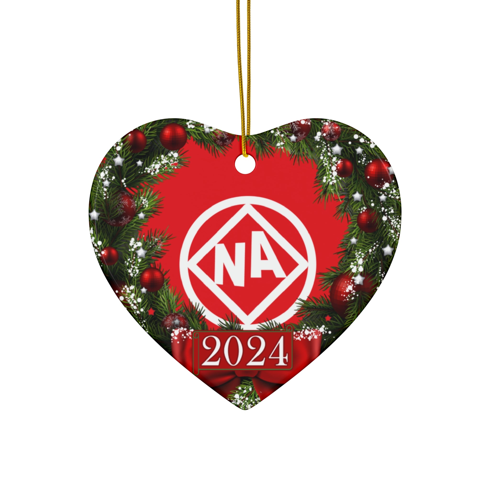 NA Circle Diamond Logo Rehab Recovery 12-Step Support Motivational Inspired Gifts 2024 Ceramic Holiday Christmas Tree Ornament, 4 Shapes