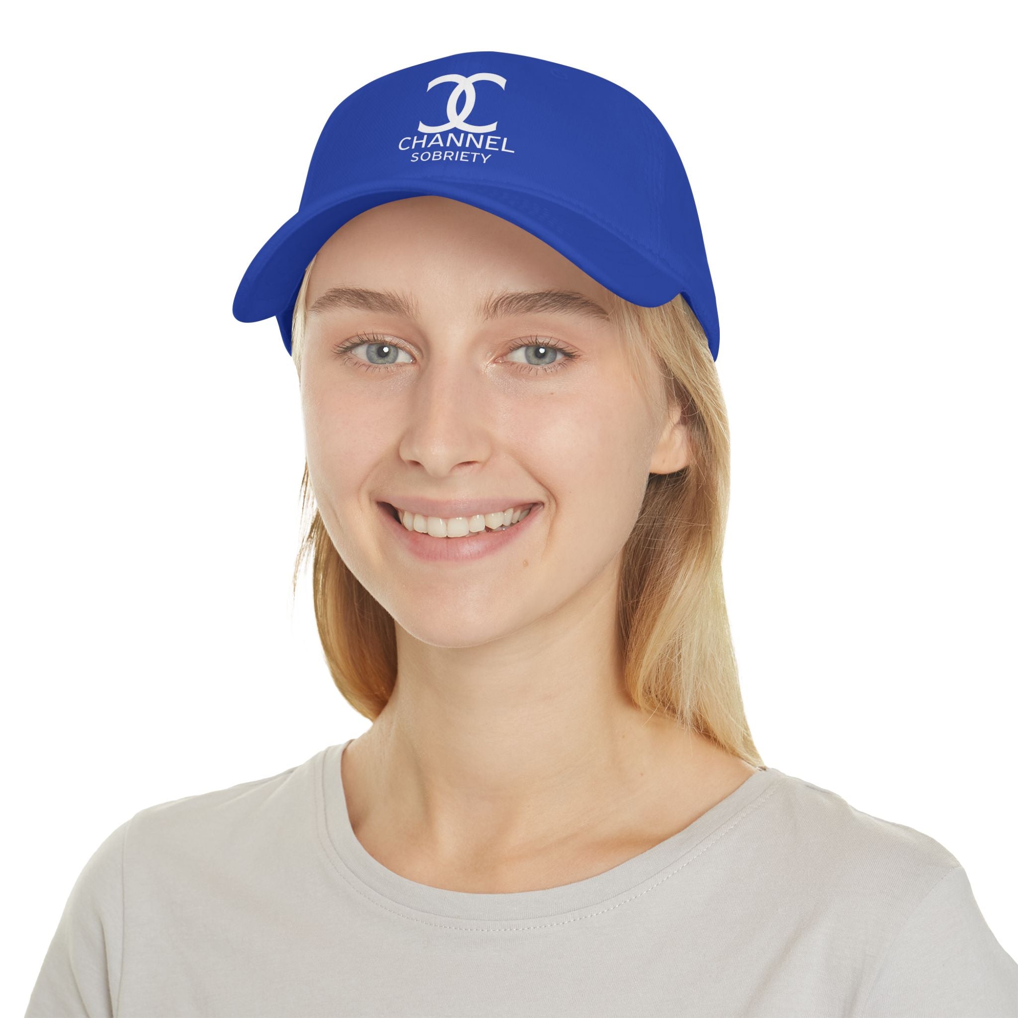 Channel Sobriety Luxury-Like High Fashion Fun Humor Motivational Inspired AA NA 12-step Sober Recovery Gift White Logo Low Profile Baseball Cap