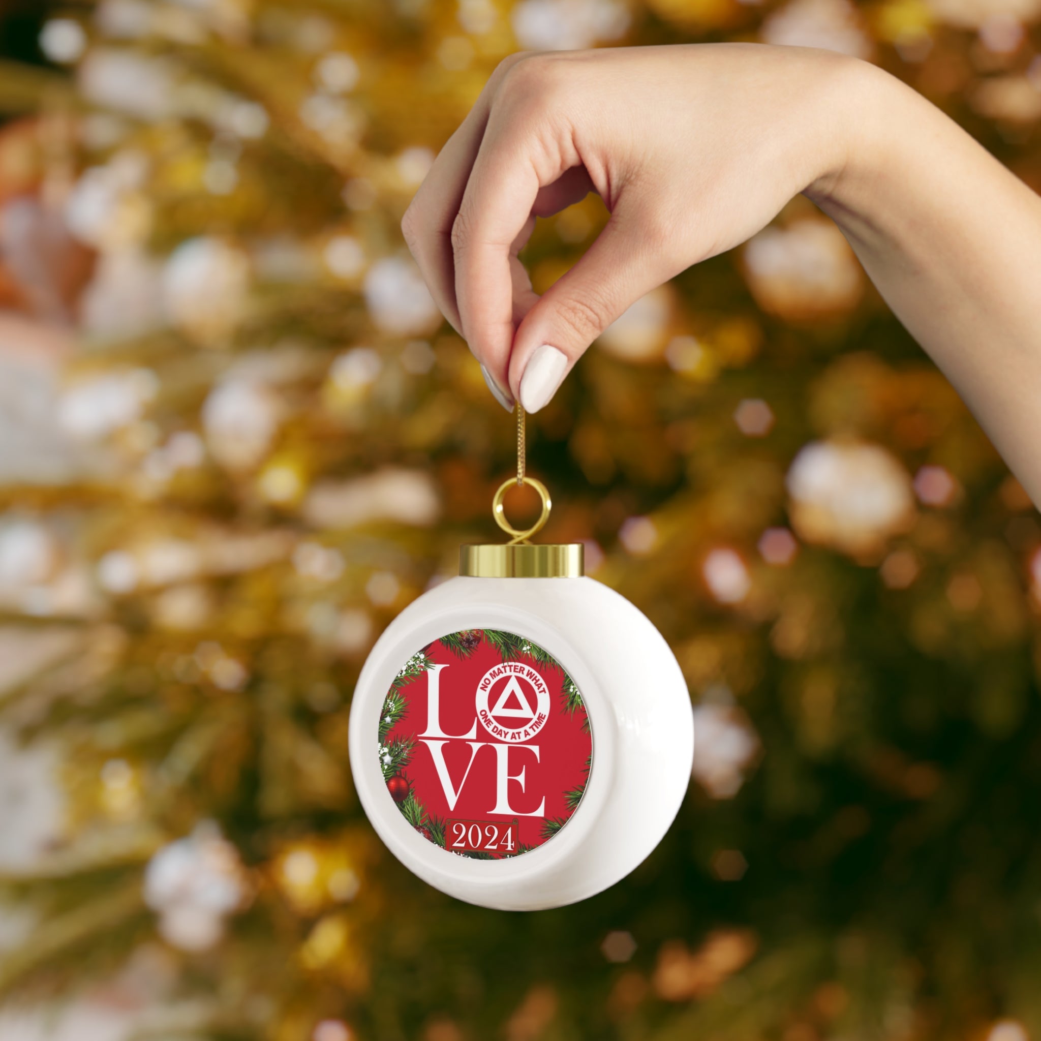 LOVE AA NA Triangle Circle Logo Alcoholics Addicts Rehab Recovery Clean and Sober Sobriety 12-step 2024 Ceramic Hanging Holiday Christmas Tree Ornament