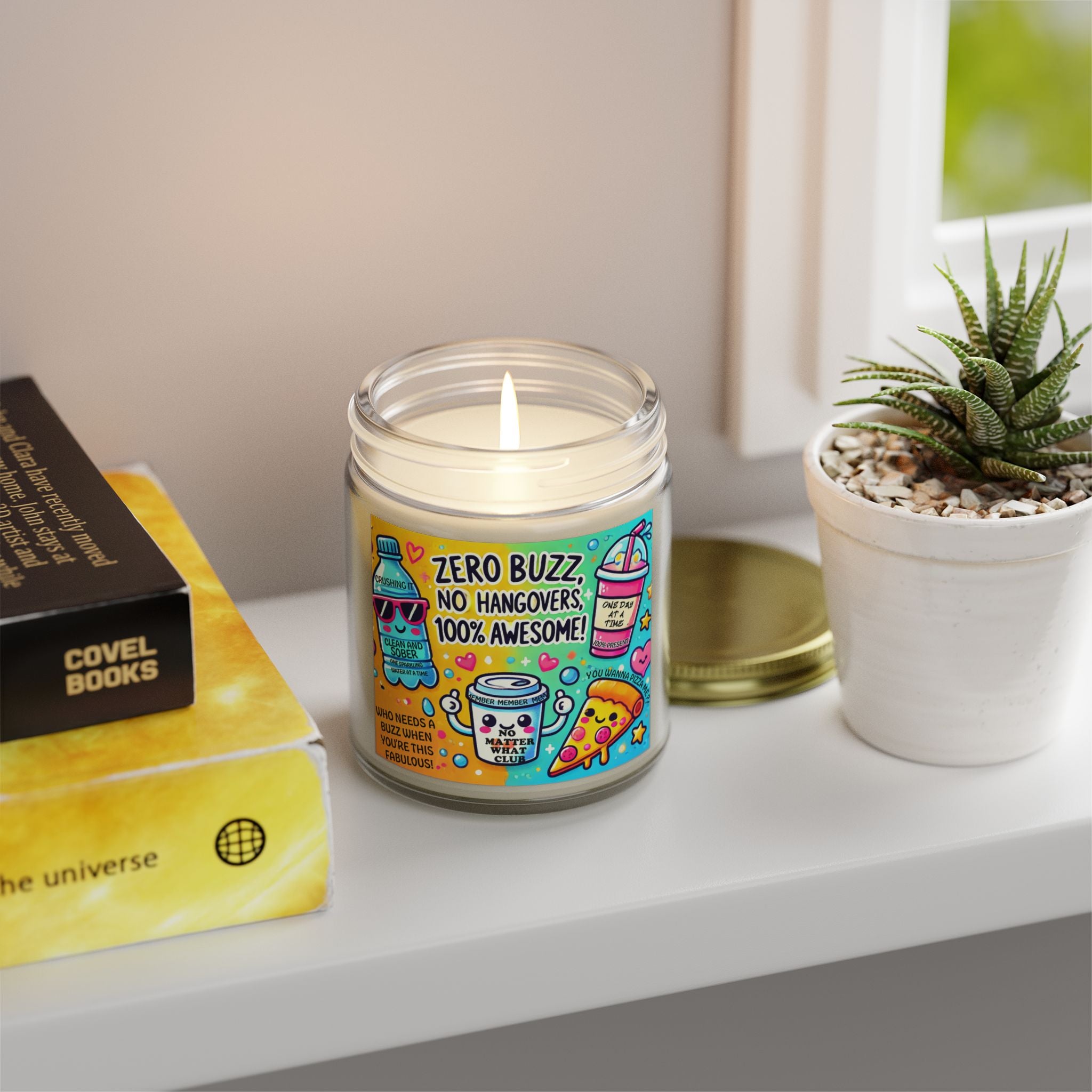 Zero Buzz 100% Awesome Clean and Sober AA NA Fun Colorful Sobriety Recovery Street Art 12-step Gifts Scented Candles, Coconut Apricot Wax (4oz, 9oz)