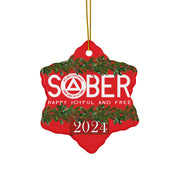 SOBER AA NA Circle Triangle Logo No Matter What One Day at a Time Slogans Sayings Happy Joyful Free 12-Step Rehab Recovery Support Motivational Inspired Gifts Holiday Christmas Tree Ceramic Ornament, 4 Shapes