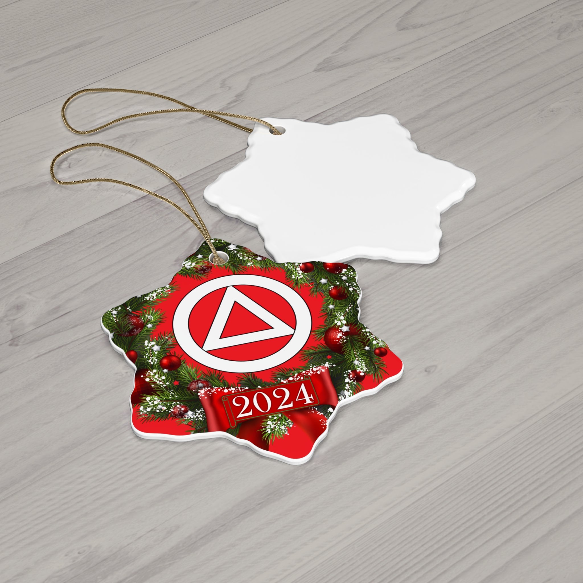 AA NA Circle Triangle Logo Rehab Recovery 12-Step Support Motivational Inspired Gifts 2024 Ceramic Holiday Christmas Tree Ornament, 4 Shapes