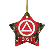 AA NA Circle Triangle Logo Rehab Recovery 12-Step Support Motivational Inspired Gifts 2024 Ceramic Holiday Christmas Tree Ornament, 4 Shapes