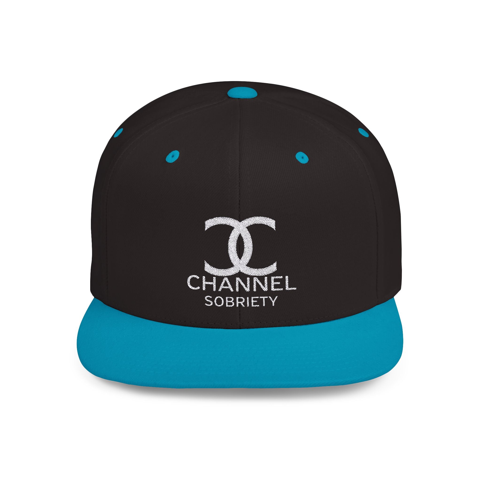 Channel Sobriety Luxury-Like High Fashion Fun Humor Motivational Inspired AA NA 12-step Sober Recovery Gift White Logo Flat Bill Snapback