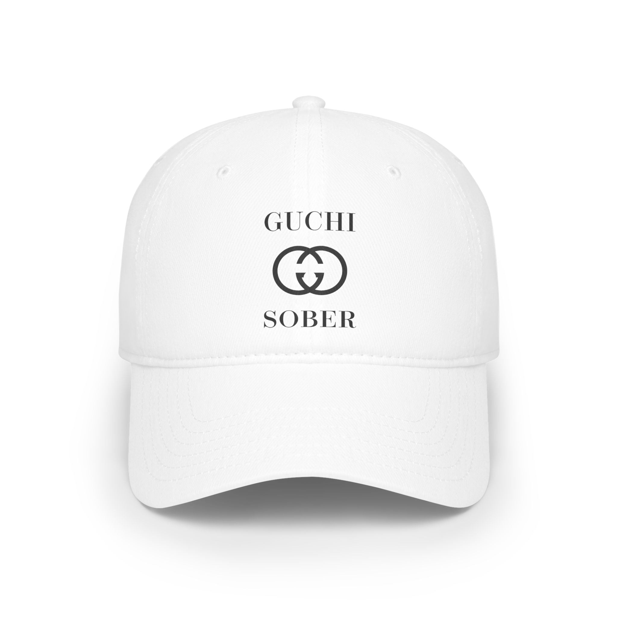 Guchi Sober Luxury-Like High Fashion Fun Humor Motivational Inspired AA NA 12-step Sobriety Recovery Gift Low Profile Baseball Cap