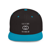 Guchi Sober Luxury-Like High Fashion Fun Humor Motivational Inspired AA NA 12-step Sobriety Recovery Gift White Logo Flat Bill Snapback