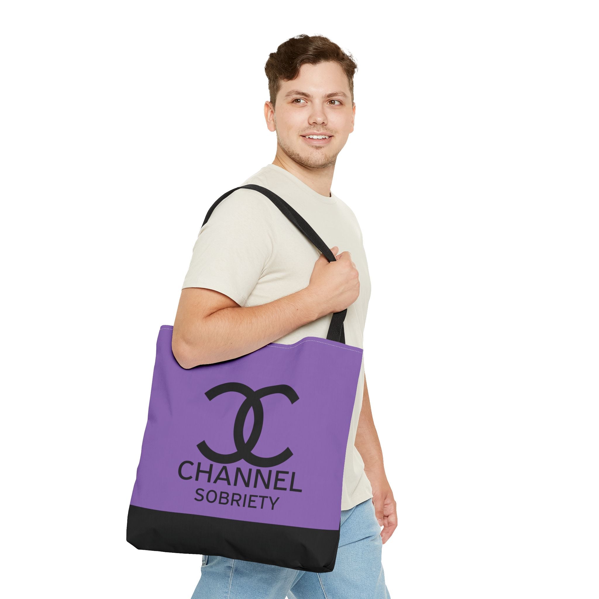 Channel Sobriety Luxury-like High Fashion Fun Humor Motivational Inspired AA NA 12-step Recovery Gift Purple Tote Bag