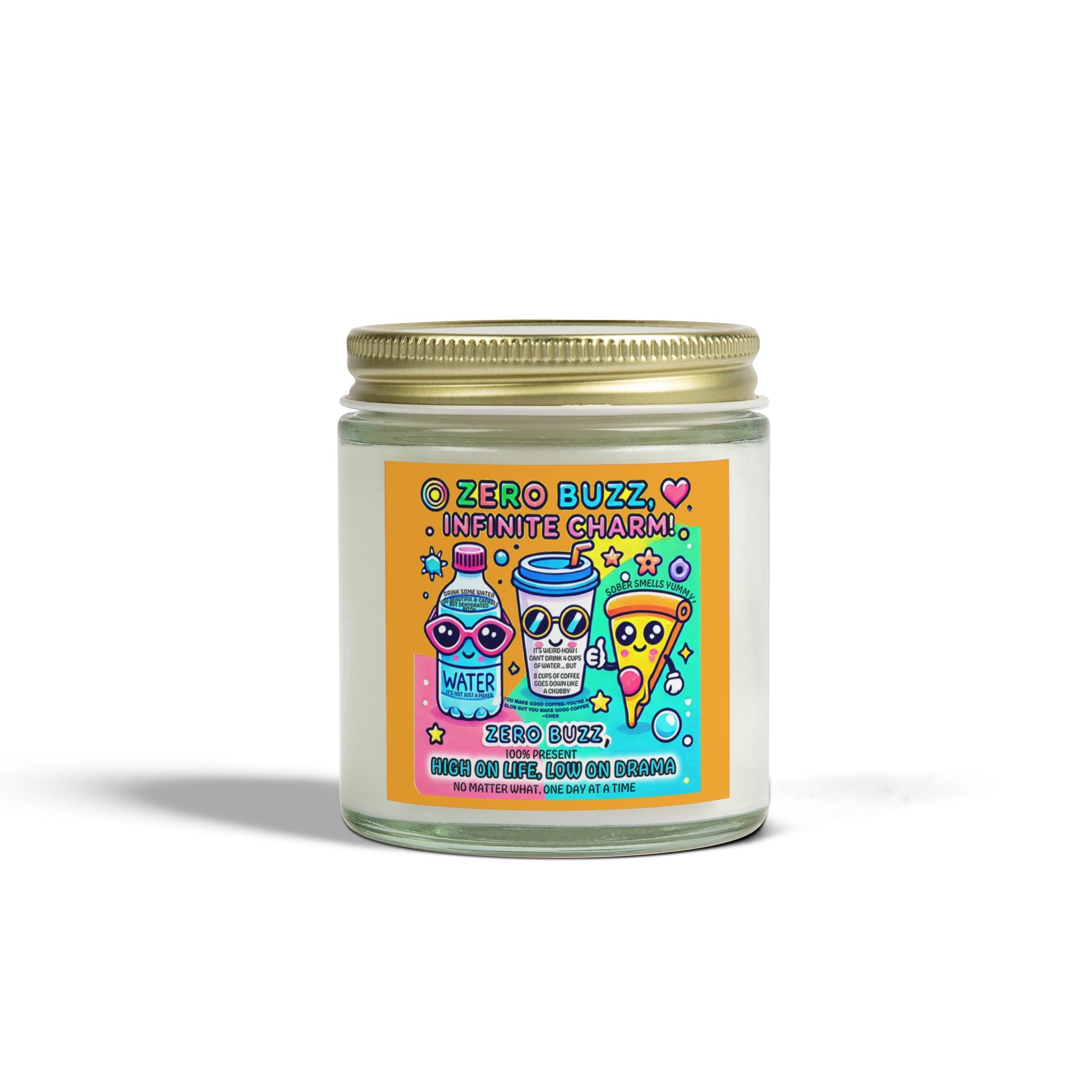 Zero Buzz Infinite Charm Clean and Sober AA NA Fun Colorful Sobriety Recovery Street Art 12-step Gifts Scented Candles, Coconut Apricot Wax (4oz, 9oz)