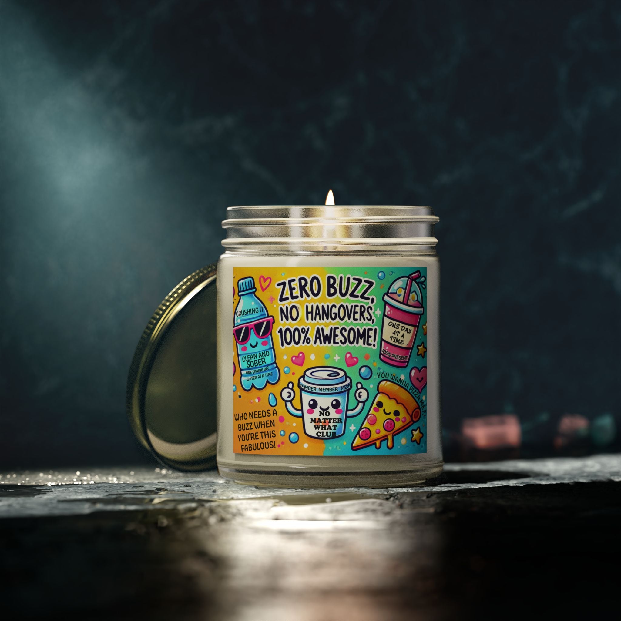 Zero Buzz 100% Awesome Clean and Sober AA NA Fun Colorful Sobriety Recovery Street Art 12-step Gifts Scented Candles, Coconut Apricot Wax (4oz, 9oz)