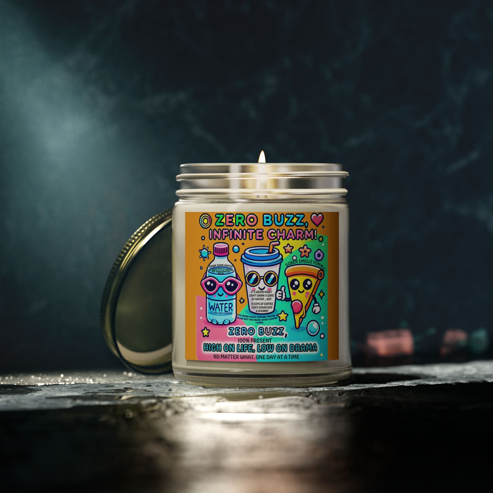 Zero Buzz Infinite Charm Clean and Sober AA NA Fun Colorful Sobriety Recovery Street Art 12-step Gifts Scented Candles, Coconut Apricot Wax (4oz, 9oz)