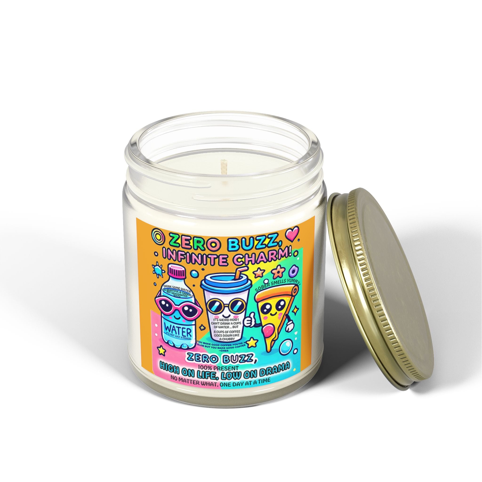 Zero Buzz Infinite Charm Clean and Sober AA NA Fun Colorful Sobriety Recovery Street Art 12-step Gifts Scented Candles, Coconut Apricot Wax (4oz, 9oz)