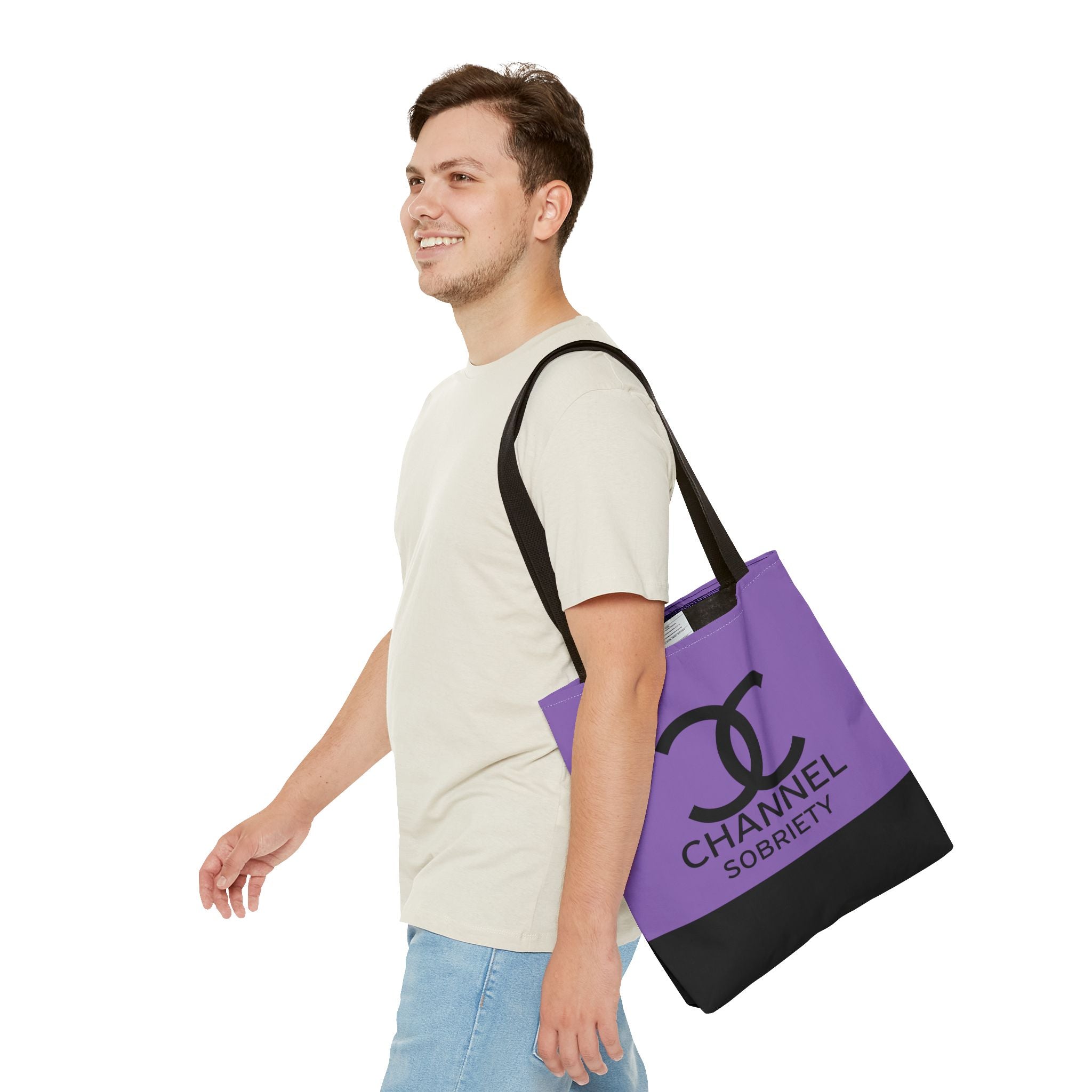 Channel Sobriety Luxury-like High Fashion Fun Humor Motivational Inspired AA NA 12-step Recovery Gift Purple Tote Bag