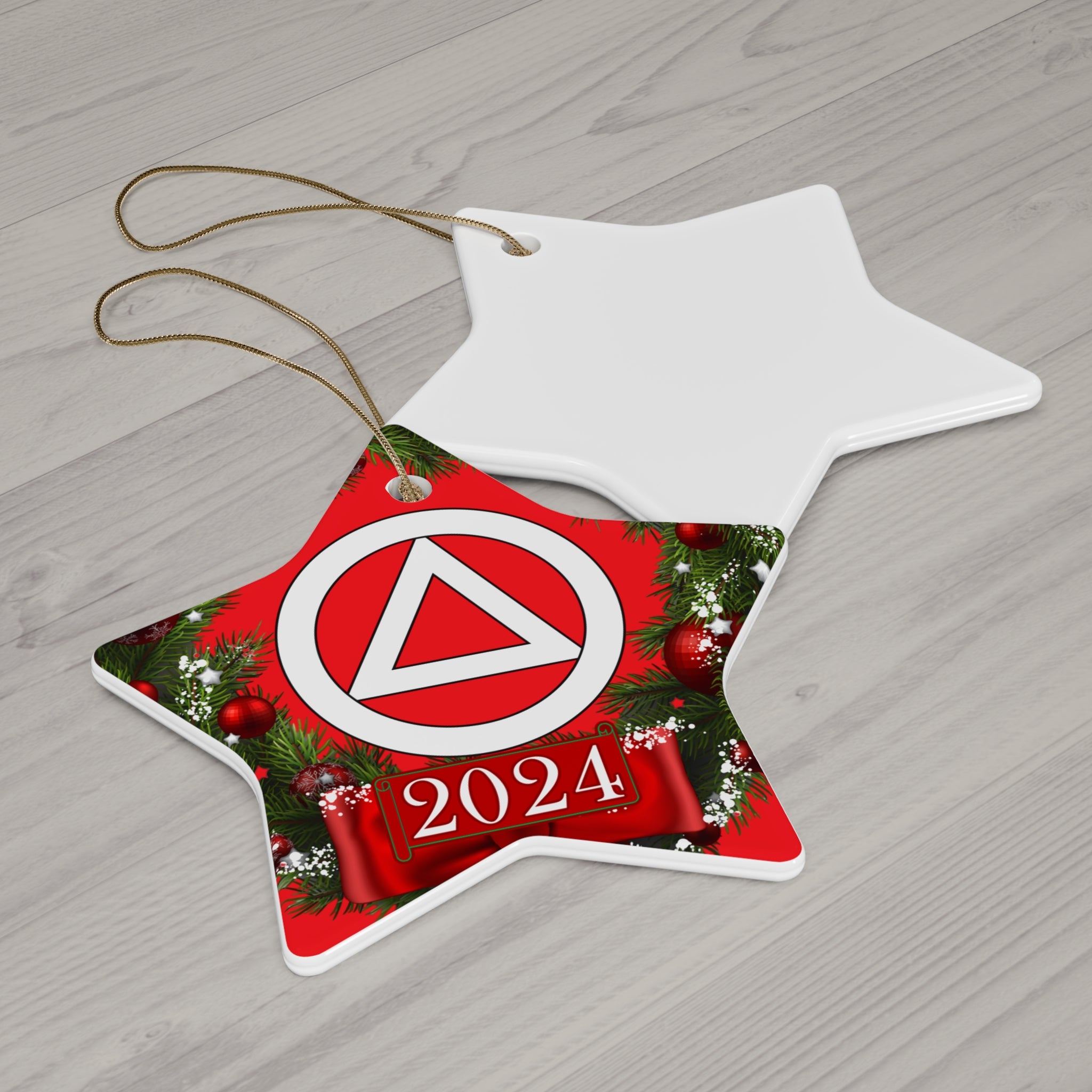 AA NA Circle Triangle Logo Rehab Recovery 12-Step Support Motivational Inspired Gifts 2024 Ceramic Holiday Christmas Tree Ornament, 4 Shapes