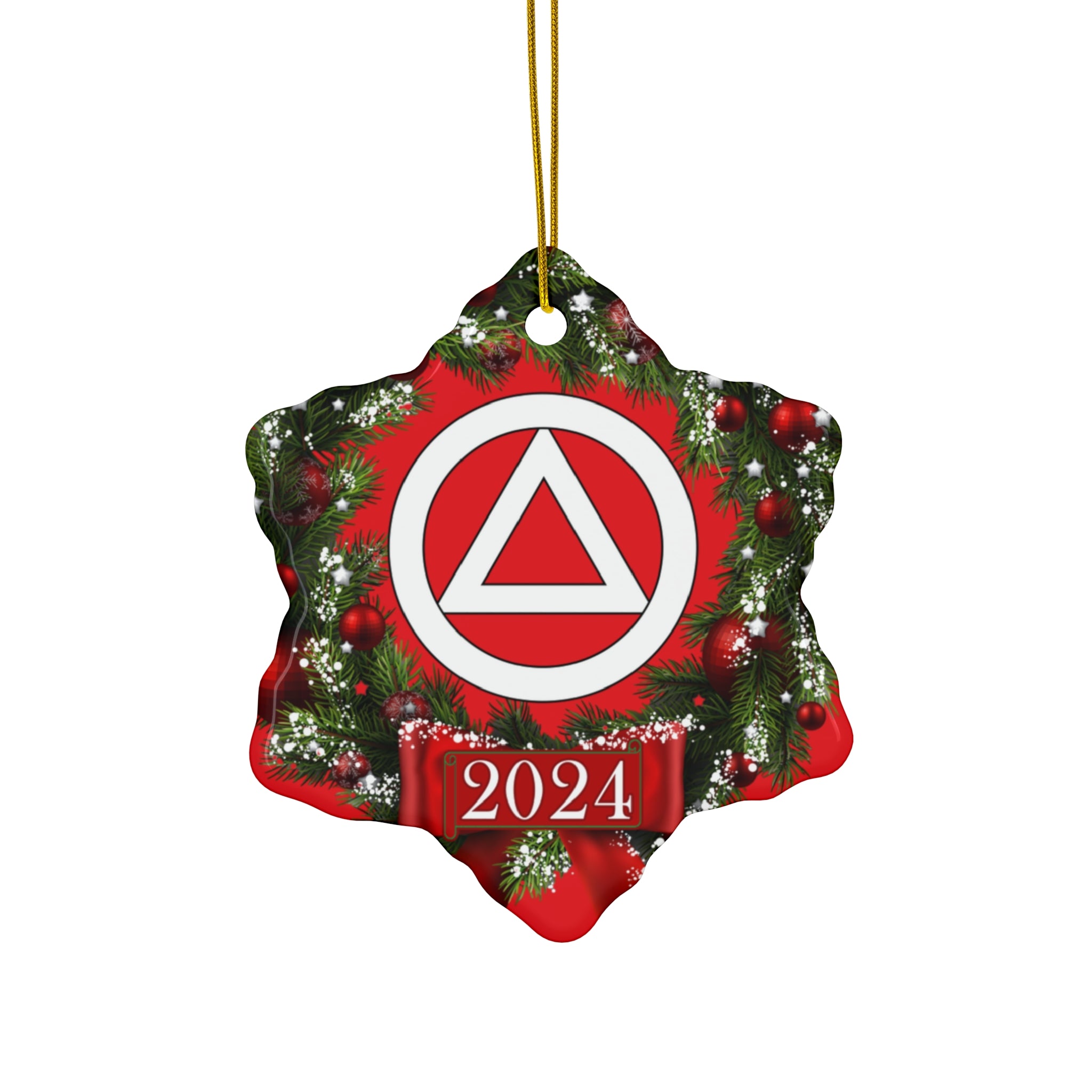 AA NA Circle Triangle Logo Rehab Recovery 12-Step Support Motivational Inspired Gifts 2024 Ceramic Holiday Christmas Tree Ornament, 4 Shapes