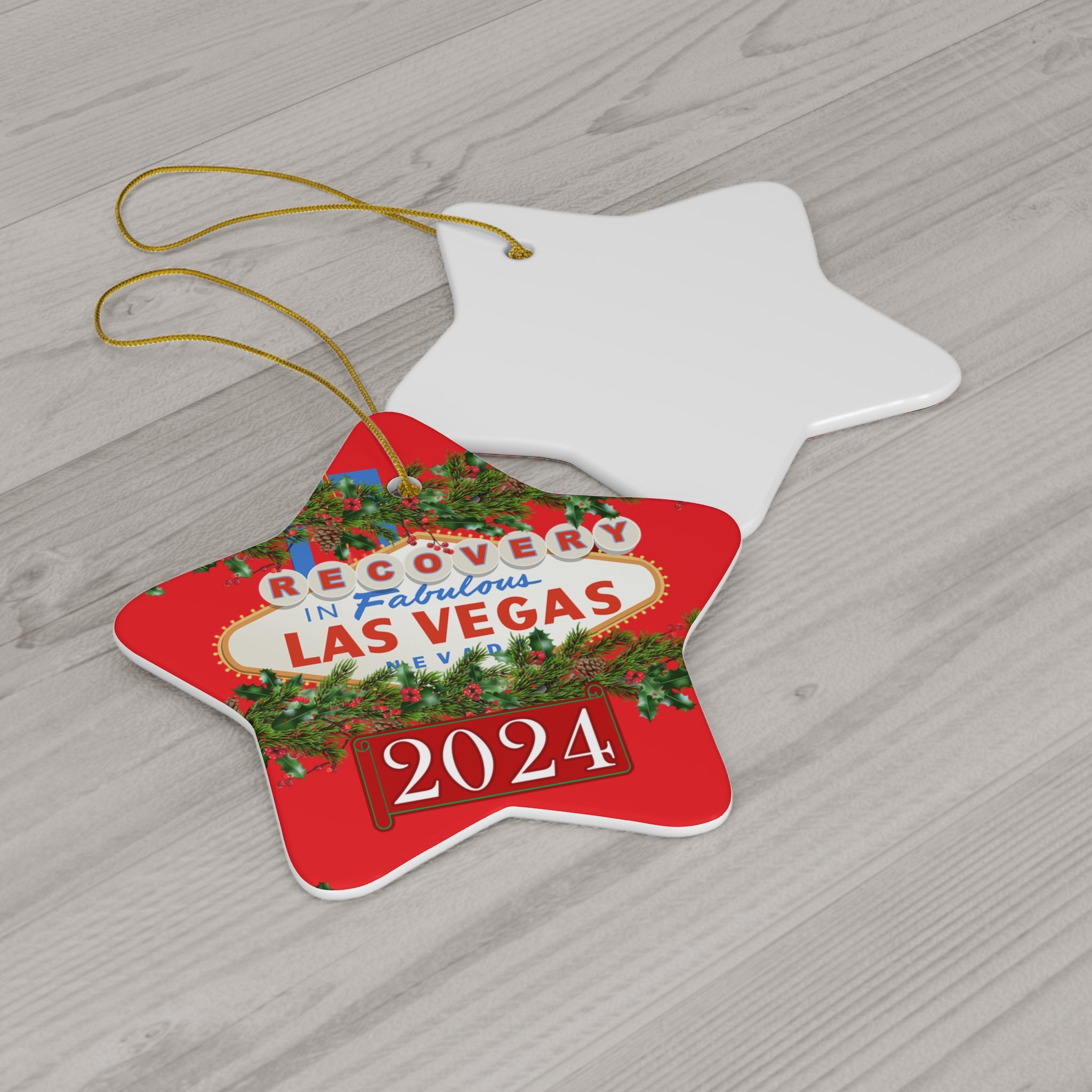 Las Vegas Sign Recovery AA NA 12-Step Rehab Recovery Support Motivational Inspired Gifts Holiday Christmas Tree Ceramic Ornament, 4 Shapes