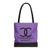 Channel Sobriety Luxury-like High Fashion Fun Humor Motivational Inspired AA NA 12-step Recovery Gift Purple Tote Bag