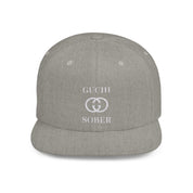 Guchi Sober Luxury-Like High Fashion Fun Humor Motivational Inspired AA NA 12-step Sobriety Recovery Gift White Logo Flat Bill Snapback