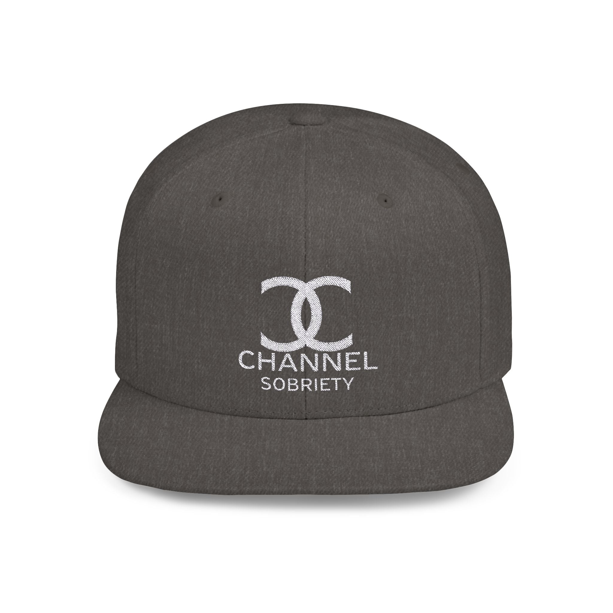 Channel Sobriety Luxury-Like High Fashion Fun Humor Motivational Inspired AA NA 12-step Sober Recovery Gift White Logo Flat Bill Snapback