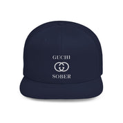 Guchi Sober Luxury-Like High Fashion Fun Humor Motivational Inspired AA NA 12-step Sobriety Recovery Gift White Logo Flat Bill Snapback