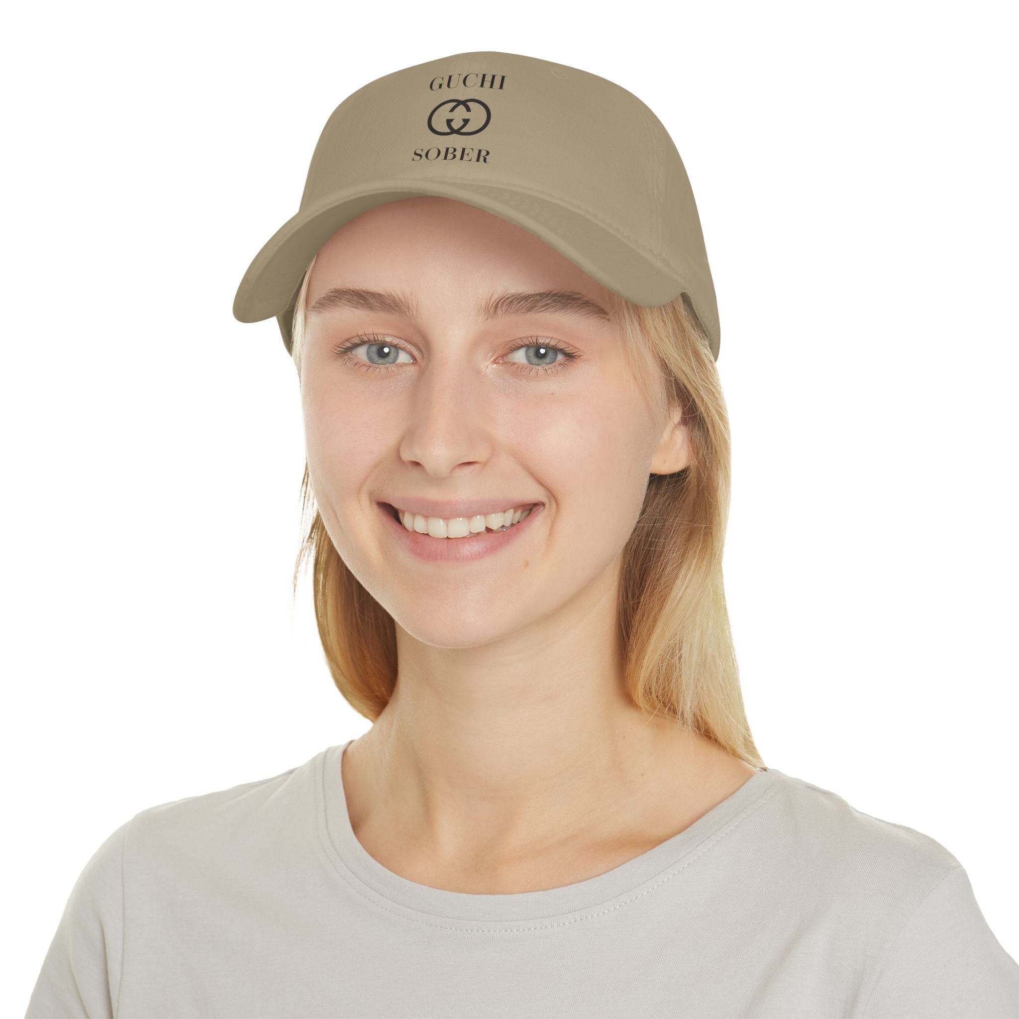 Guchi Sober Luxury-Like High Fashion Fun Humor Motivational Inspired AA NA 12-step Sobriety Recovery Gift Low Profile Baseball Cap