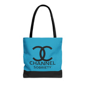 Channel Sobriety Luxury-like High Fashion Fun Humor Motivational Inspired AA NA 12-step Recovery Gift Turquoise Tote Bag