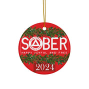 SOBER AA NA Circle Triangle Logo No Matter What One Day at a Time Slogans Sayings Happy Joyful Free 12-Step Rehab Recovery Support Motivational Inspired Gifts Holiday Christmas Tree Ceramic Ornament, 4 Shapes