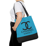 Channel Sobriety Luxury-like High Fashion Fun Humor Motivational Inspired AA NA 12-step Recovery Gift Turquoise Tote Bag