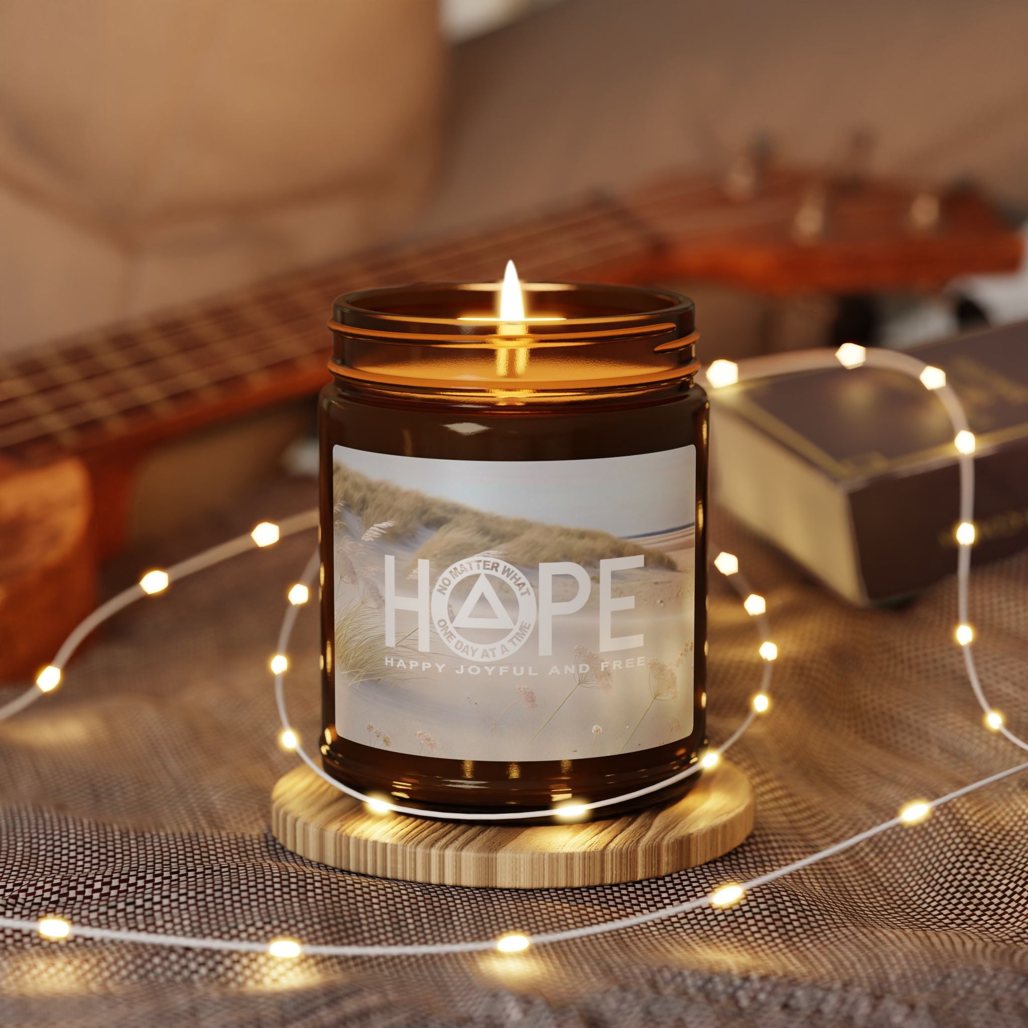 HOPE Windswept Seashore One Day at a Time No Matter What AA NA Slogans Sayings 12-step Sobriety Recovery Gifts Scented Soy Candle (Multi-Size, Amber Jar)