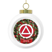 Wreath Circle Triangle AA NA Logo Alcoholics Addicts Rehab Recovery Clean and Sober Sobriety 12-step 2024 Ceramic Hanging Holiday Christmas Tree Ornament