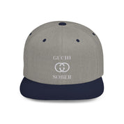 Guchi Sober Luxury-Like High Fashion Fun Humor Motivational Inspired AA NA 12-step Sobriety Recovery Gift White Logo Flat Bill Snapback