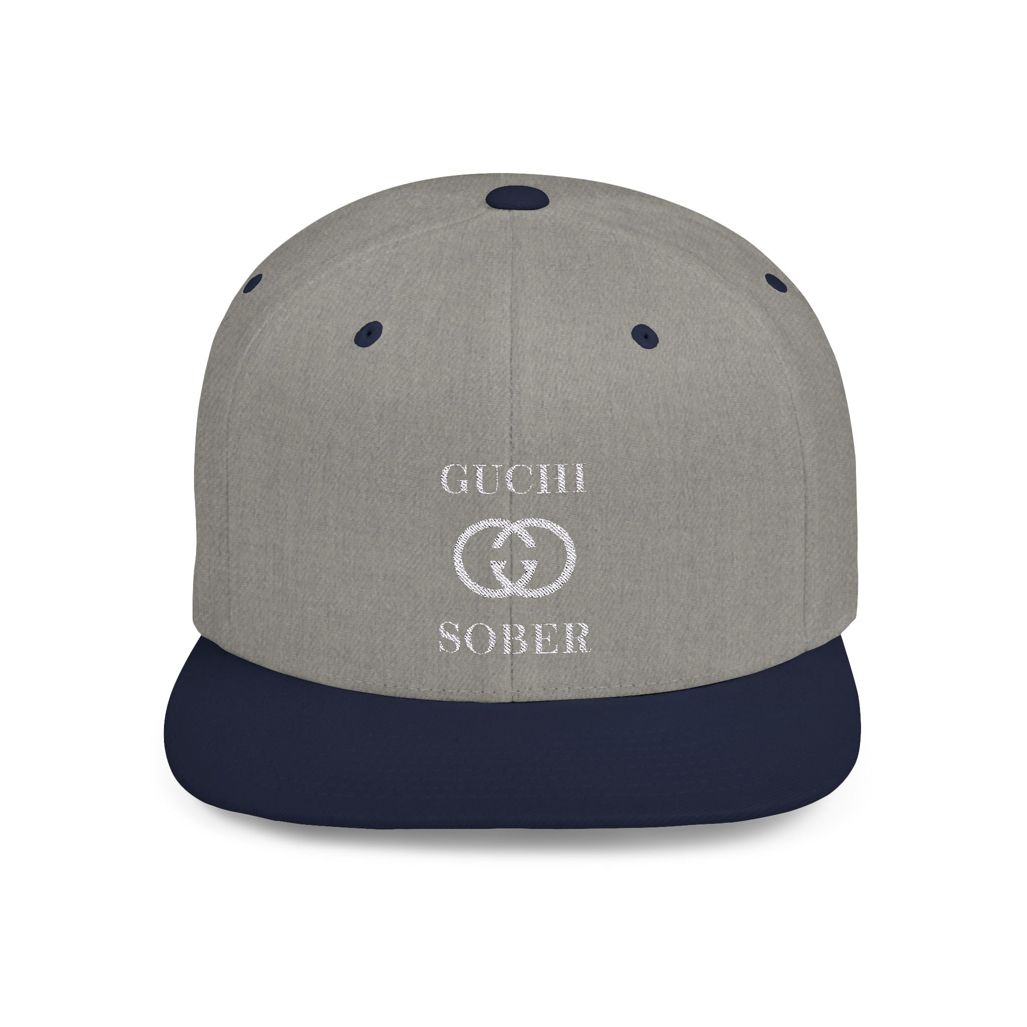 Guchi Sober Luxury-Like High Fashion Fun Humor Motivational Inspired AA NA 12-step Sobriety Recovery Gift White Logo Flat Bill Snapback