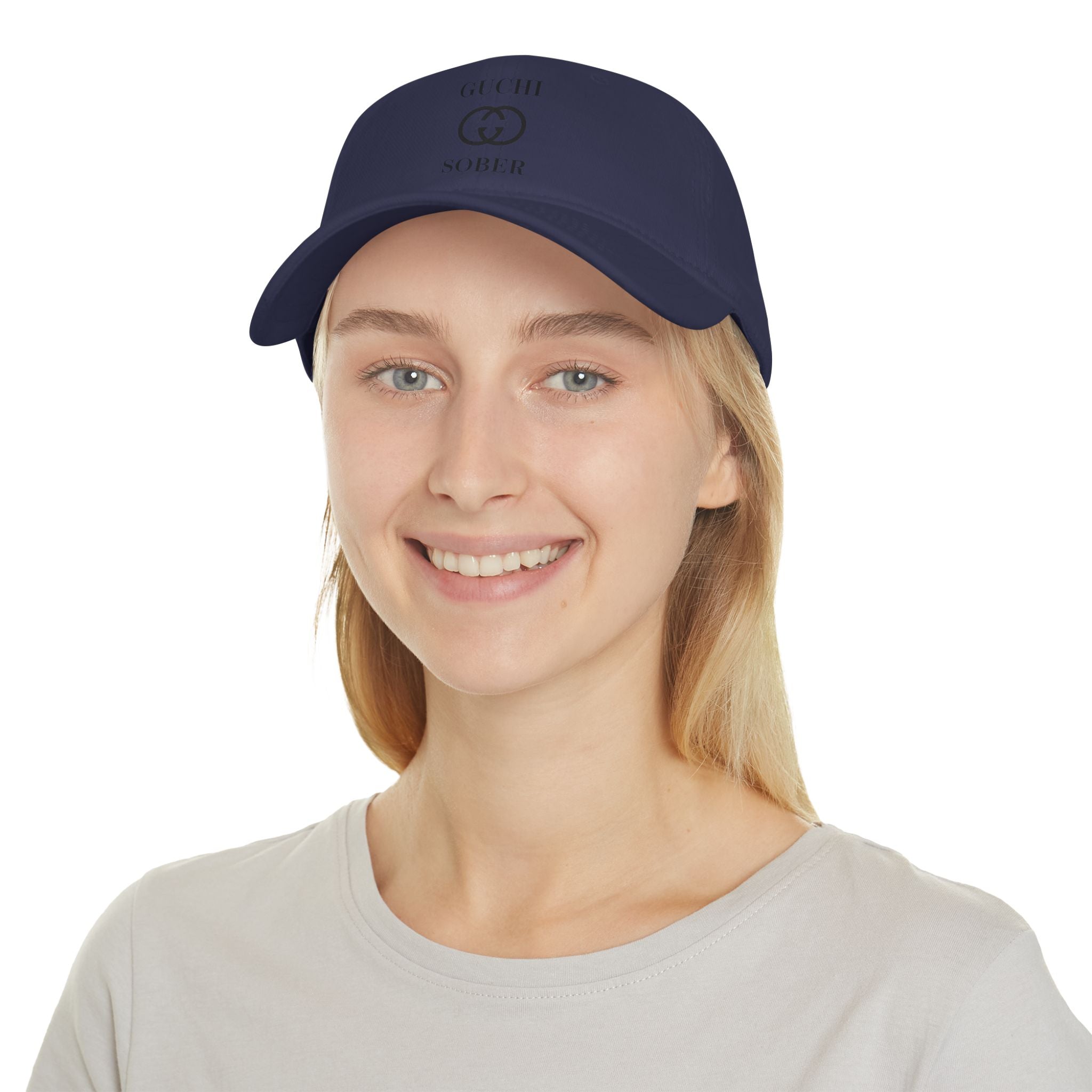 Guchi Sober Luxury-Like High Fashion Fun Humor Motivational Inspired AA NA 12-step Sobriety Recovery Gift Low Profile Baseball Cap