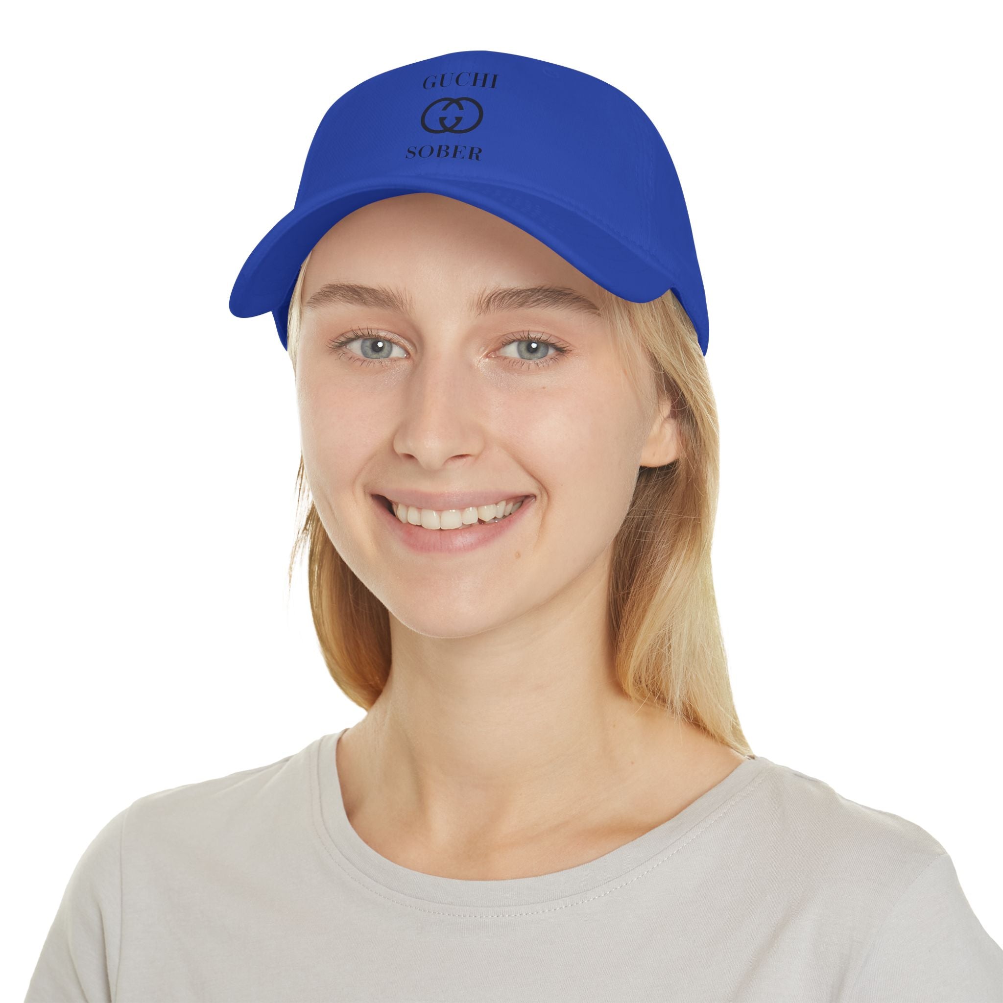 Guchi Sober Luxury-Like High Fashion Fun Humor Motivational Inspired AA NA 12-step Sobriety Recovery Gift Low Profile Baseball Cap