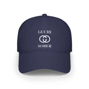 Guchi Sober Luxury-Like High Fashion Fun Humor Motivational Inspired AA NA 12-step Sobriety Recovery Gift White Logo Low Profile Baseball Cap