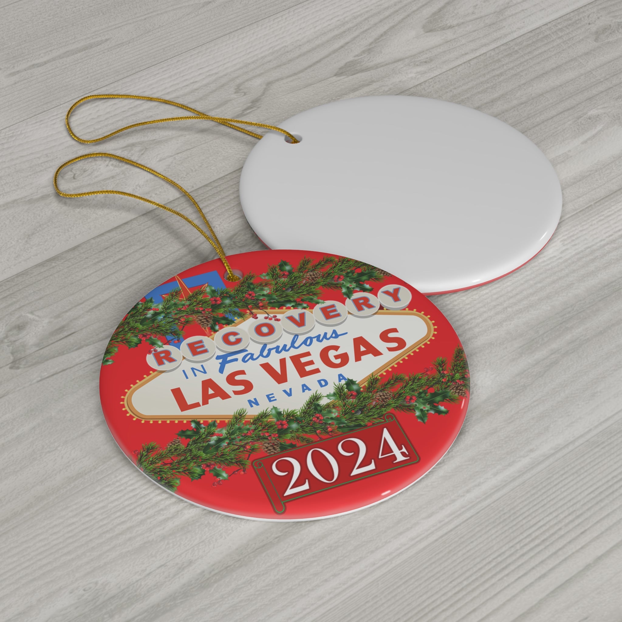 Las Vegas Sign Recovery AA NA 12-Step Rehab Recovery Support Motivational Inspired Gifts Holiday Christmas Tree Ceramic Ornament, 4 Shapes