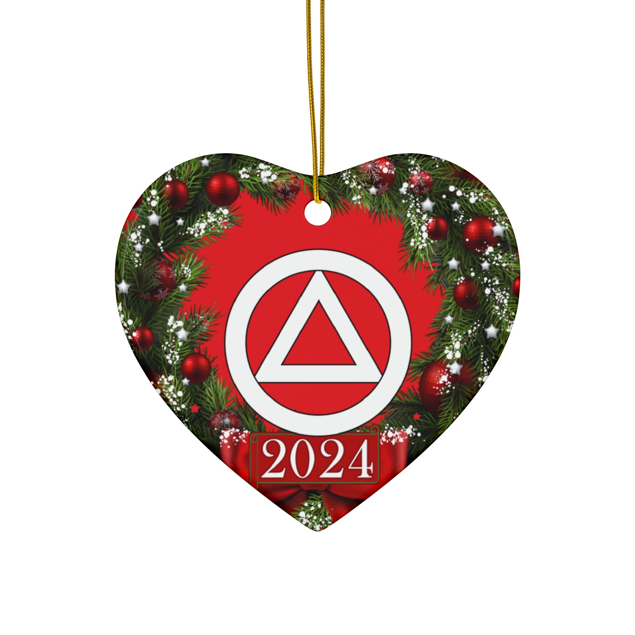 AA NA Circle Triangle Logo Rehab Recovery 12-Step Support Motivational Inspired Gifts 2024 Ceramic Holiday Christmas Tree Ornament, 4 Shapes