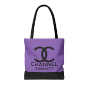 Channel Sobriety Luxury-like High Fashion Fun Humor Motivational Inspired AA NA 12-step Recovery Gift Purple Tote Bag