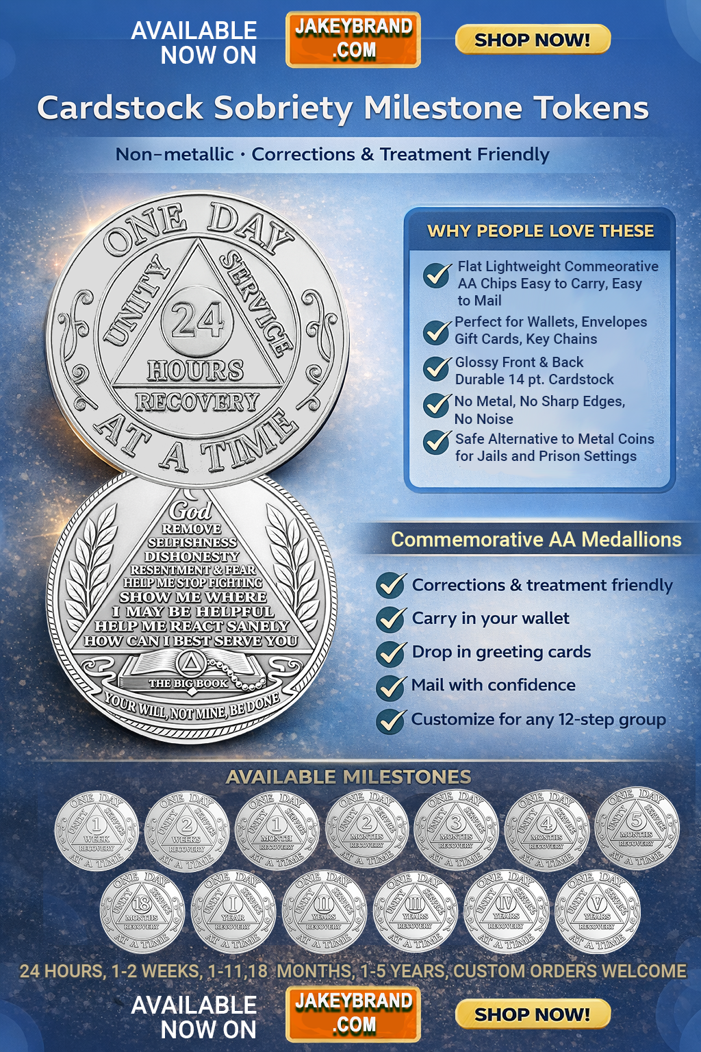 Super Simple Set of 20 Cardstock AA Milestone Medallion Commemorative Tokens